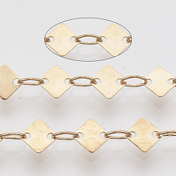 Light Gold Soldered Brass Link Chains, Cadmium Free & Nickel Free & Lead Free, with Spool, Rhombus, Light Gold, 3.8x2.5x0.5mm, about 39.37 Feet(12m)/roll
