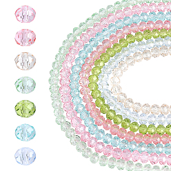 (52) Непрозрачная лаванда 7 нити 7 цвета прозрачная запеченная краска стеклянные бусины нити, граненые, рондель, разноцветные, 6x5 мм, отверстие : 1.2 мм, около 80~85 шт / нитка, 38~40 см, 1 нить / цвет