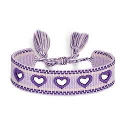 Средний Фиолетовый Браслеты из полиэфирного шнура на тему Дня святого Валентина, с кисточкой, сердце, средне фиолетовый, внутренний диаметр: 2-3/8 дюйм (6 см)