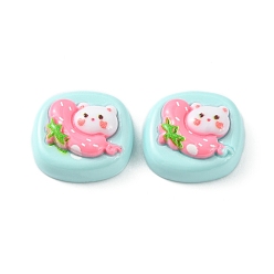Pale Turquoise Opaque Cute Cartoon Resin Cabochons, Rectangle, Pale Turquoise, 15.5~17x16~17.5x7.5~8mm