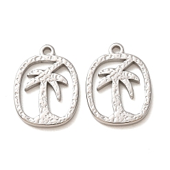 Stainless Steel Color 304 Stainless Steel Pendants, Rectangle with Coconut Tree Charms, Stainless Steel Color, 19x14x2mm, Hole: 1.5mm