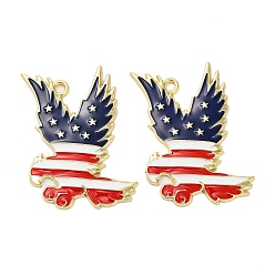 Золотой Подвески из сплава с эмалью ко дню независимости, орел с подвеской в виде флага США, золотые, 38.5x30x2 мм, отверстие : 2.5 мм
