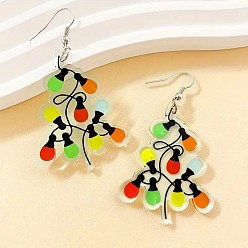 Разноцветный Акриловые серьги болтаться, рождественская елка, платина, красочный, 65x35 мм