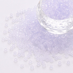 Lavender 8/0 Transparent Glass Seed Beads, Round Hole, Frosted Colours, Round, Lavender, 3~4x2~3mm, Hole: 0.8mm, about 15000pcs/Pound