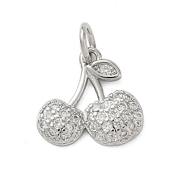 Платина Латунные подвески из прозрачного кубического циркония, черри прелести, стойки покрытие, долговечный, без свинца и без кадмия, платина, 12.5x13x2.5 мм, отверстие : 3.3 мм
