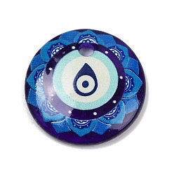 Индиго Подвески лэмпворк ручной работы, плоские круглые с сглаза, индиговые, 30.5x6 мм, отверстие : 3.5 мм