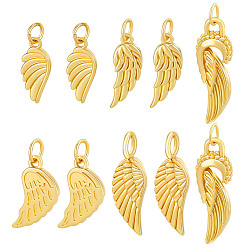Золотой 10 шт. 5 стили латунные подвески и амулеты, с целью перехода в кольце, крыло, золотые, 16~25x7~9x1.5~3.5 мм, отверстие : 2.6~3.5 мм, 2 шт / стиль