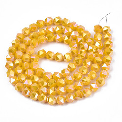 Gold Electroplate Opaque Glass Beads Strands, AB Color Plated, Faceted, Round, Gold, 5.5x5.5x5.5mm, Hole: 1mm, about 97~99pcs/strand, 20.87 inch~21.26 inch(53cm~54cm)