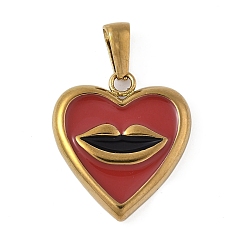 Сердце 304 нержавеющей стальной эмали подвески, золотые, сердце с губой, 22.5x20.5x3.5 мм, отверстие : 7.5x3 мм