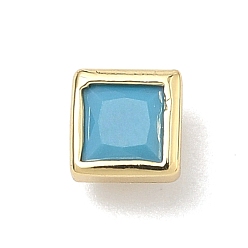 Темно-Голубой Квадратные латунные микропаве кабошоны из кубического циркония, стойки покрытие, долговечный, без свинца и без кадмия, реальный 18 k позолоченный, глубокое синее небо, 5x5x3.5 мм