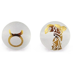 Водолей Бусины из натурального матового кварца, круглая с двухсторонним выгравированным золотым созвездием, Водолей, 12 мм