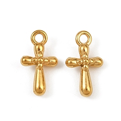 Настоящее золото 18K 304 кулон из нержавеющей стали, ионное покрытие (ip), крест очарование, реальный 18 k позолоченный, 16x9x5 мм, отверстие : 1.8 мм