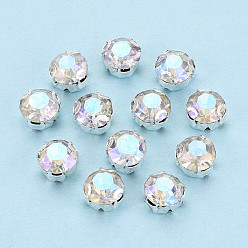 Хрусталь AB Пришить бусины монте из стразов, с настройками латуни, аксессуары для одежды, плоско-круглые, хрусталь AB, 6.1x4.9 мм, отверстие : 1~1.2 мм, около 720 шт / упаковка