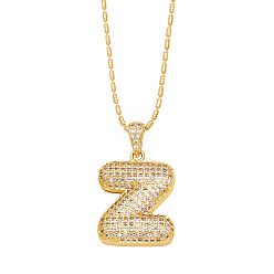 Letter Z Brass Micro Pave Cubic Zirconia Pendant Necklaces, Golden, Letter Z, 16.54 inch(42cm), Pendant: 24~30x13~22mm