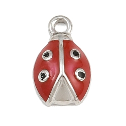 Stainless Steel Color 304 Stainless Steel with Red Enamel Charms, Ladybug Charms, Stainless Steel Color, 14x8.5x4mm, Hole: 1.7mm