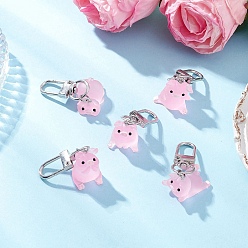 Pink 5 шт. светящиеся полупрозрачные смоляные подвесные украшения в виде свиньи, с поворотными застежками сплава, розовые, 45~49 мм