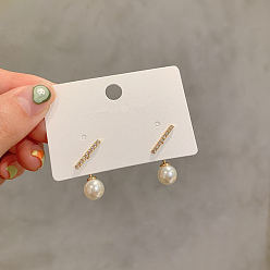 Round Alloy Rhinestone Stud Earrings, with Imitation Pearl Beads, Golden, Round