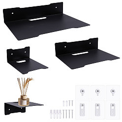 Black 3 Sets 3 Styles Carbon Steel Wall Mounted Storage Stands for Mini Plant, Minifigures, Projector, Punch-Free, Rectangle, Black, 14.5~20.5x12.1~30x61~6.15cm, 1 set/style