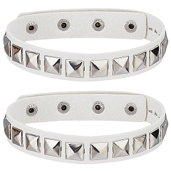 Белый 2 браслеты на руку из сплава и искусственной кожи, браслеты с заклепками для женщин, белые, 16-1/8x3/4x1/4 дюйм (41x2x0.55 см)