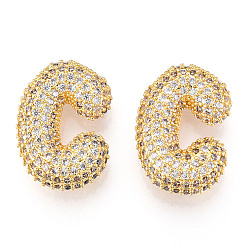 Letter C Латунные микро проложить кубического циркония подвески, без кадмия, без никеля и без свинца, алфавит, буква С, 22x15.5x7.5 мм, отверстие : 4x2.5 мм