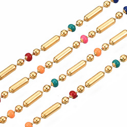 Настоящее золото 16K 304 шариковые цепи из нержавеющей стали и эмали, с катушкой, пайки, без никеля , колонка, реальный 16 k позолоченный, 5x5x2 мм, около 32.8 футов (10 м) / рулон