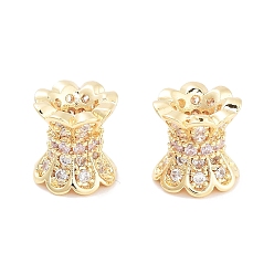 Pink Латунные микропаве из прозрачного кубического циркония, без кадмия, без никеля и без свинца, колонка, реальный 18 k позолоченный, волнистый край, розовые, 8.2x8 мм, отверстие : 1.8 мм