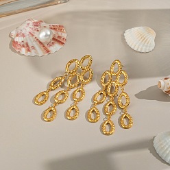 Золотой 304 серьги-гвоздики с кисточками из нержавеющей стали в форме капли, золотые, 48x22 мм