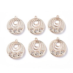Crystal Rack Plating Light Gold Iron Pendants, with Glass Rhinestone, Triple Cicle Charm, Crystal, 32x27.5x6mm, Hole: 2mm