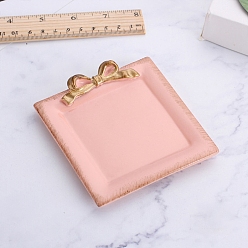 Легкий Лосось Квадратная фарфоровая тарелка для украшений с бантом, лоток для хранения колец, , серьга, косметика, светлый померанцевый, 100x100 мм