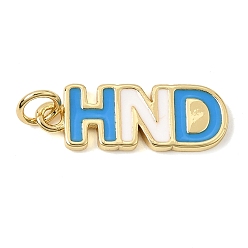 Word Brass Enamel Pendants, Rack Plating, Long-Lasting Plated, Cadmium Free & Lead Free, Real 18K Gold Plated, HND Charms, 7.5x21.5x2mm, Hole: 3.4mm