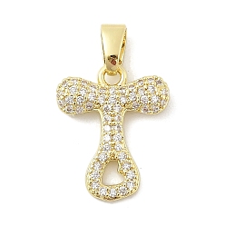 Letter T Латунные микро проложить кубического циркония подвески, буквы, реальный 18 k позолоченный, Письмо T, 18.5x15x2.5 мм, отверстие : 4.8x2.9 мм