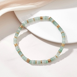 Зеленый Авантюрин Эластичный браслет из натуральных бусин зеленого авантюрина для женщин, диск, гальванические немагнитные синтетические гематитовые бусины, бусины : 4x2.5 мм и 4x1 мм, внутренний диаметр: 2.28 дюйм (5.8 см)