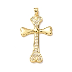 Золотой Латунные микропаве прозрачные подвески с фианитом, крест прелести, золотые, 40x24x4 мм, отверстие : 5x4 мм