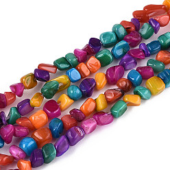 (52) Непрозрачная лаванда Естественных пресноводных оболочки бисер нитей, самородки, окрашенные, разноцветные, 3~8x4~5.5x4~5.5 мм, отверстие : 0.8~0.9 мм, около 91~99 шт / нитка, 14.96~15.35 дюйм (38~39 см)