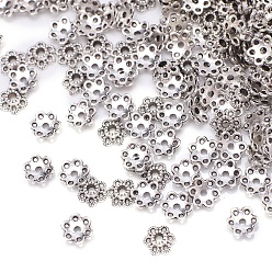 Antik Silber Farbe Tibetischen Stil Legierung Perlenkappen, Multi-Blütenblatt Blüte, Antik Silber Farbe, 7 mm