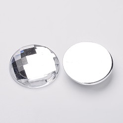 Clear Imitation Taiwan Acrylic Rhinestone Flat Back Cabochons, Faceted, Half Round/Dome, Clear, 25x6mm, 100pcs/bag