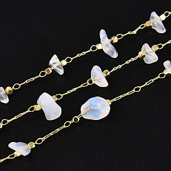 Опал Латунные кабельные цепи, с опалитом, пайки, с катушкой, долговечный, золотые, 1~8x3~17x1~8 мм, около 32.81 футов (10 м) / рулон