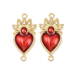 Красный Латунные подвески из прозрачного кубического циркония, священные сердечные связи с эмалью, без свинца и без кадмия, долговечный, реальный 18 k позолоченный, стойки покрытие, красные, 37x18.5x4.5 мм, отверстие : 2.7 мм