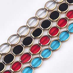 Mixed Color Electroplate Glass Beads Strands, Edge Plated, Oval, Mixed Color, 17x14x4.5mm, Hole: 1.2mm, about 20pcs/strand, 12.9 inch