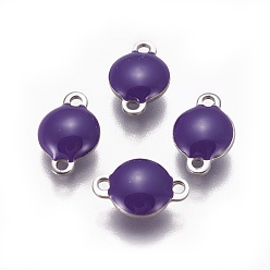 Индиго 304 соединительные звенья эмалированные нержавеющие, эмалированные блестки, плоско-круглые, цвет нержавеющей стали, индиговые, 12x8x4 мм, отверстие : 1.4 мм