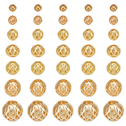 Настоящее золото 18K 70 шт. 7 стили бусины фурнитура наборы для самостоятельного изготовления, включая латунные бусины, 304 из нержавеющей стали европейские шарики, реальный 18 k позолоченный, 3~11.8 мм, отверстие : 1.2~5 мм, 10 шт / стиль