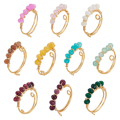 Смешанные камни 10 Кольца из натурального зеленого авантюрина, белого нефрита и кристаллов кварца, обвитые медной проволокой, внутренний диаметр: 19 мм