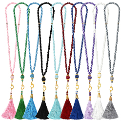 Mixed Color 10Pcs 10 Colors Round Glass Imitation Pearl Beaded Decorations, Polyester Silk Tassel Hanging Ornaments, 420x13.5x13.5mm, 1pc/color