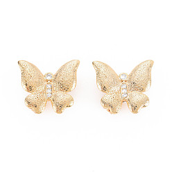 Real 18K Gold Plated Rack Plating Brass Micro Pave Clear Cubic Zirconia Twister Clasps, Nickel Free, Butterfly, Real 18K Gold Plated, 19x21x8mm