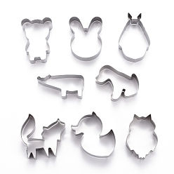 Stainless Steel Color Non-Tarnish Stainless Steel Mixed Animal Shape Cookie Candy Food Cutters Molds, for DIY, Kitchen, Baking, Kids Birthday Party Supplies Favors, Stainless Steel Color, 84.5x54x20.5mm, 9pcs/Set