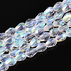 Прозрачный АВ Прозрачные стеклянные бусины гальваническим пряди, слеза, с половинным покрытием ab цвета, граненые, ясно AB, 7.5~8x5.5~6 мм, отверстие : 1~1.2 мм, около 65~66 шт / нитка, 19.69~20.28 дюйм (50~51.5 см)