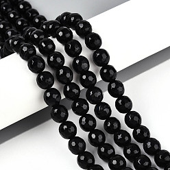 Черный Бусины из натурального агата (окрашенные и нагретые), граненые круглые, чёрные, 8 мм, отверстие : 1 мм, около 46~48 шт / нитка, 14.37~14.96'' (36.5~38 см)