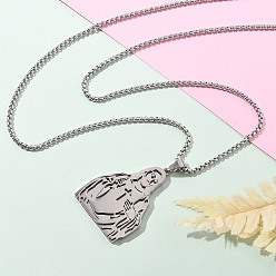 Нержавеющая Сталь Цвет 201 ожерелья с кулонами религиозного содержания из нержавеющей стали, Иисус с крестом, не тускнеет, цвет нержавеющей стали, 23.23~23.62 дюйм (59~60 см)
