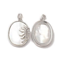 Платина Латунные подвески, с оболочкой, овал с солнечными подвесками, платина, 24x17x5 мм, отверстие : 2.4x4.4 мм