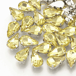 Золотистый Шить на горный хрусталь, многожильных ссылки, стекло горный хрусталь, с настройками латуни, аксессуары для одежды, граненые, слеза, платина, золотые, 8x5.5x4 мм, отверстие : 0.8~1 мм